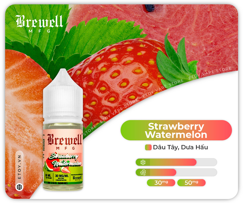 Brewell MFG Salt Strawberry Watermelon 30ml - Tinh Dầu Vape Pod Chính Hãng