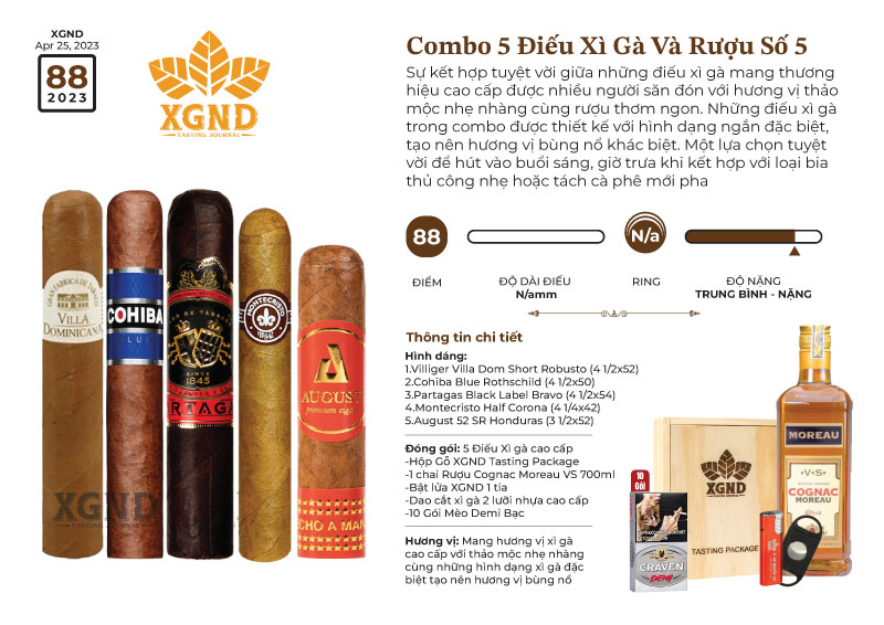 Combo 5 Điếu Cigar Và Rượu Số 5 - Cigar Và Rượu Chính Hãng