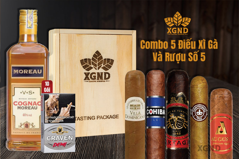 Combo 5 Điếu Cigar Và Rượu Số 5 - Cigar Và Rượu Chính Hãng