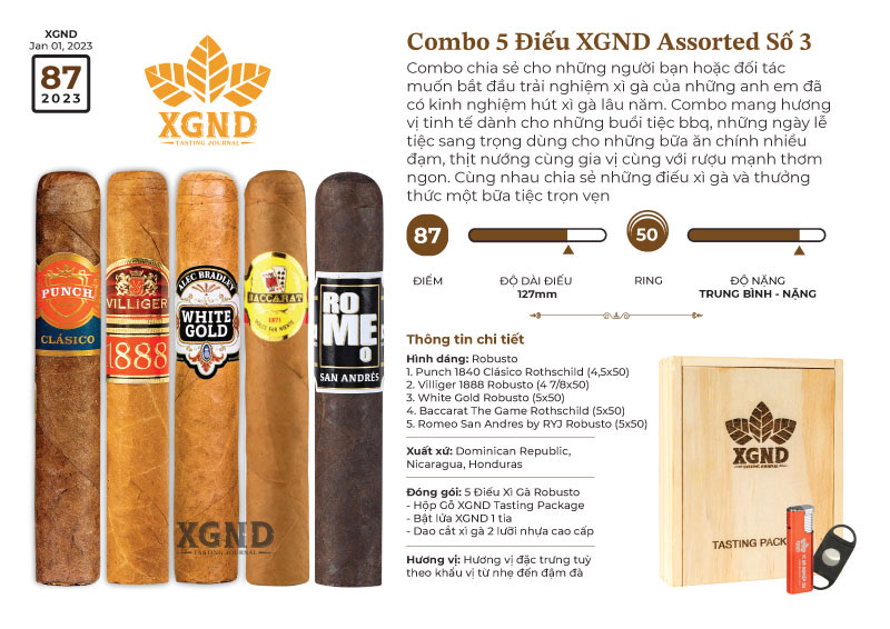 Combo 5 Điếu Xì Gà XGND Assorted Số 3 Chính Hãng