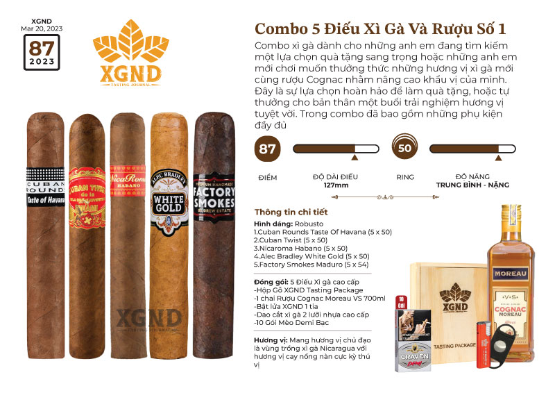 Combo 5 Điếu Cigar Và Rượu Số 1 - Cigar Và Rượu Chính Hãng