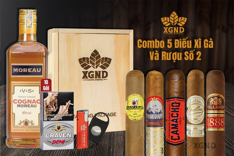 Combo 5 Điếu Cigar Và Rượu Số 2 - Cigar Và Rượu Chính Hãng