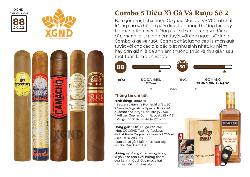 Combo 5 Điếu Cigar Và Rượu Số 2 - Cigar Và Rượu Chính Hãng