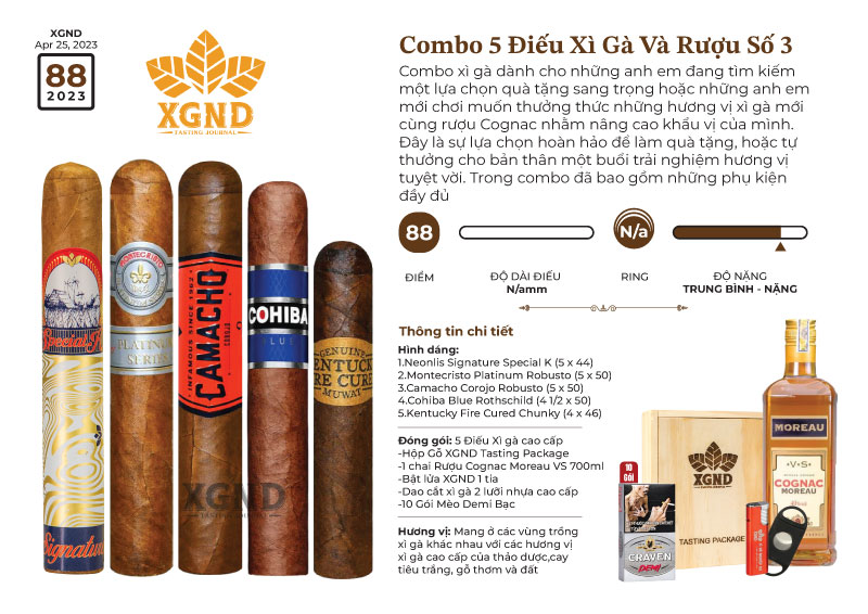 Combo 5 Điếu Cigar Và Rượu Số 3 - Cigar Và Rượu Chính Hãng