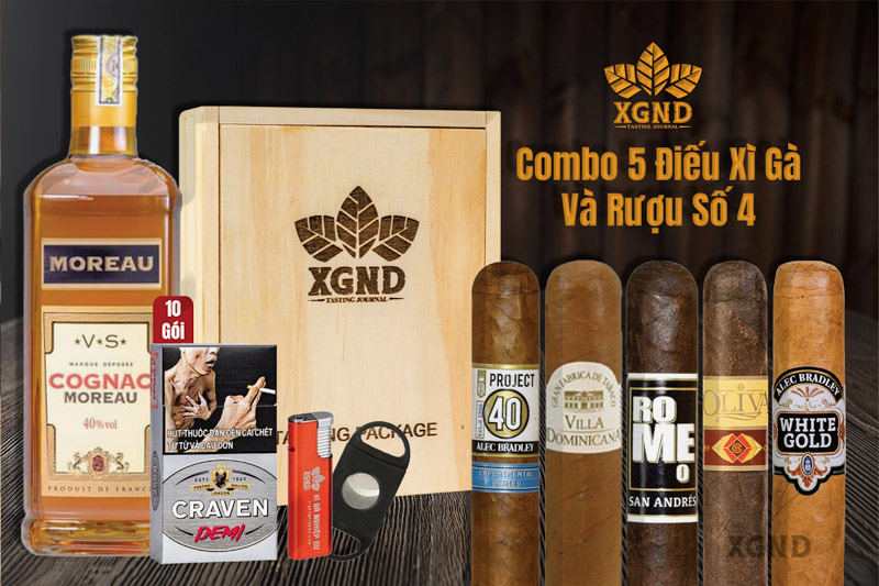 Combo 5 Điếu Cigar Và Rượu Số 4 - Cigar Và Rượu Chính Hãng