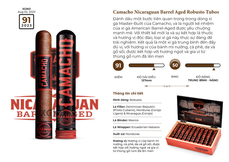 Xì Gà Camacho Nicaraguan Barrel Aged Robusto Tubos - Cigar Chính Hãng