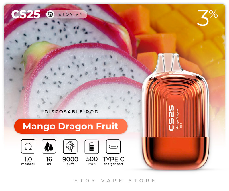 CS25 CS9000 Mango Dragon Fruit - Vape Pod 1 Lần 9000 Hơi