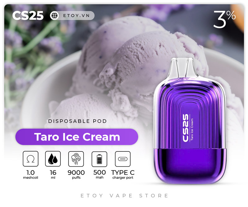 CS25 CS9000 Taro Ice Cream - Vape Pod 1 Lần 9000 Hơi