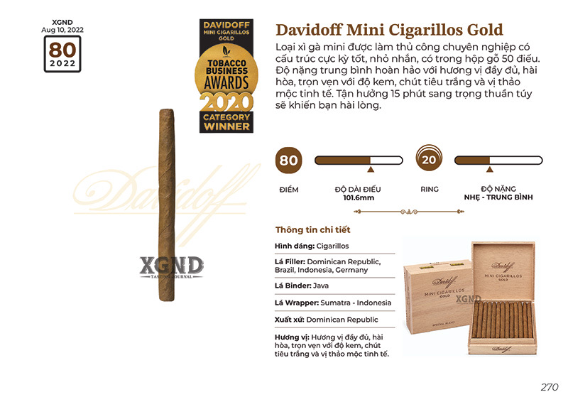 Xì Gà Davidoff Mini Cigarillos Gold - Xì Gà Chính Hãng Hộp 50 Điếu