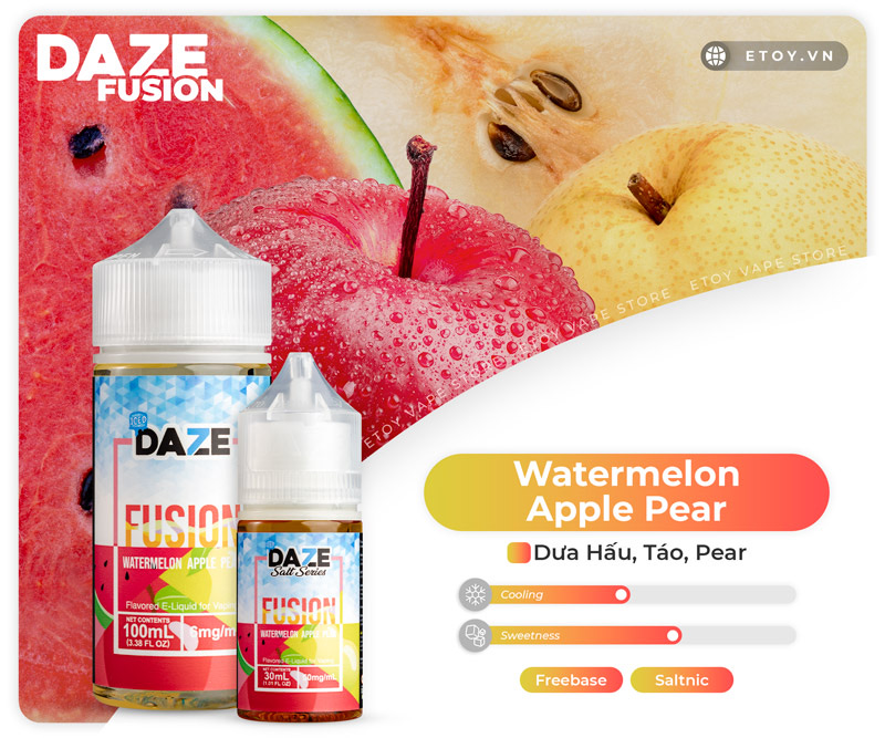 7 Daze Fusion Iced Watermelon Apple Pear 100ml - Tinh Dầu Chính Hãng