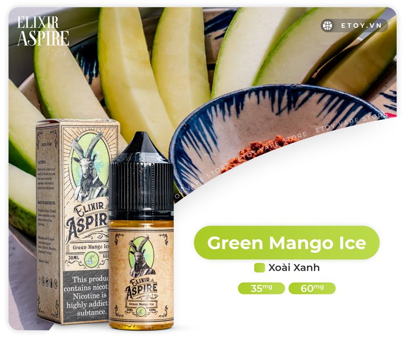 Aspire Elixir Salt Green Mango Ice 30ml - Tinh Dầu Vape Pod Chính Hãng