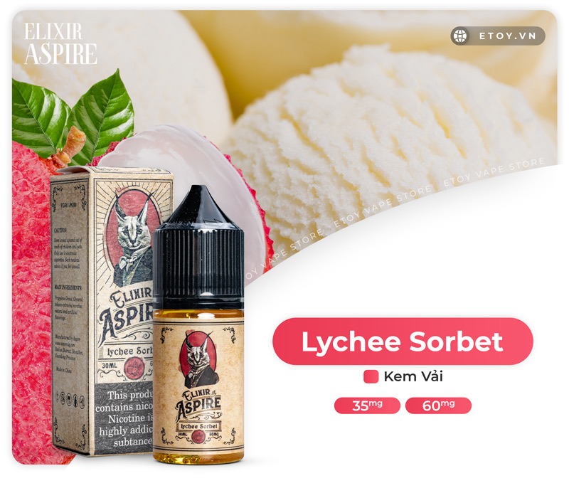 Aspire Elixir Salt Lychee Sorbet 30ml - Tinh Dầu Vape Pod Chính Hãng