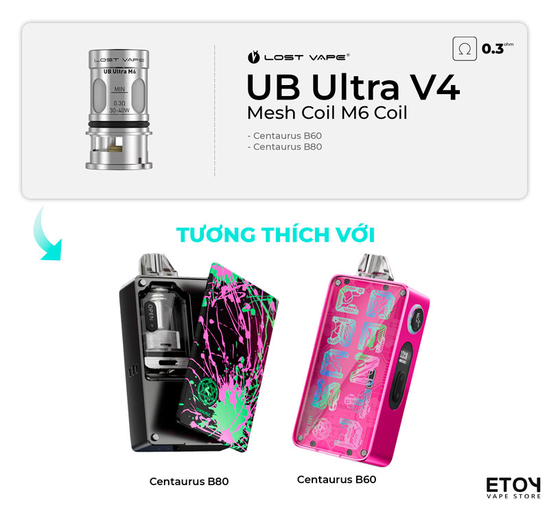 Lost Vape UB Ultra V4 Mesh Coil Cho Centaurus B60 Và B80 AIO Chính Hãng