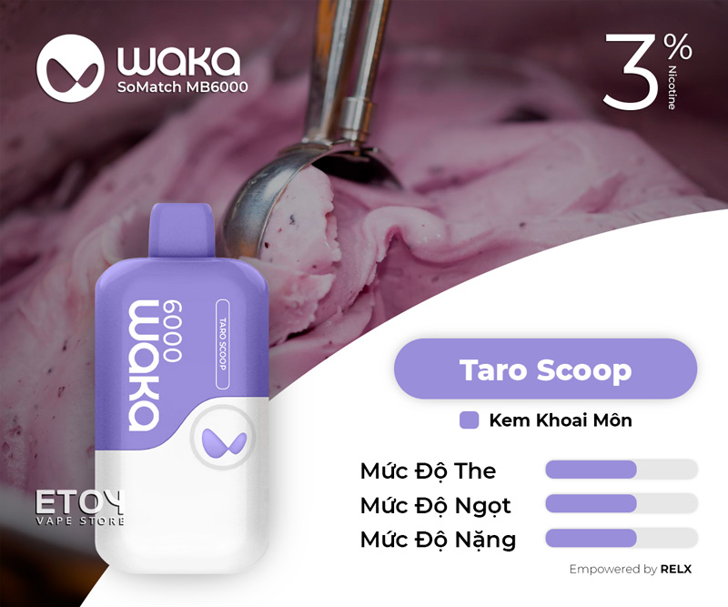 RELX Waka Somatch MB6000 Taro Scoop 6000 Hơi - Vape Pod 1 Lần Có Sạc