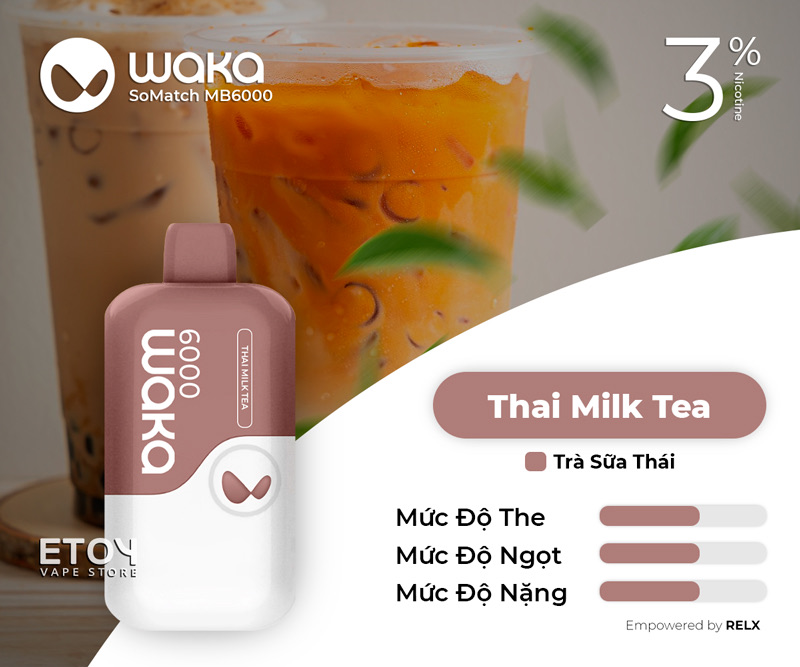 RELX Waka Somatch MB6000 Thai Milk Tea 6000 Hơi - Vape Pod 1 Lần Có Sạc