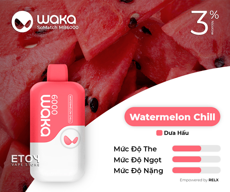 RELX Waka Somatch MB6000 Watermelon Chill 6000 Hơi - Vape Pod 1 Lần Có Sạc