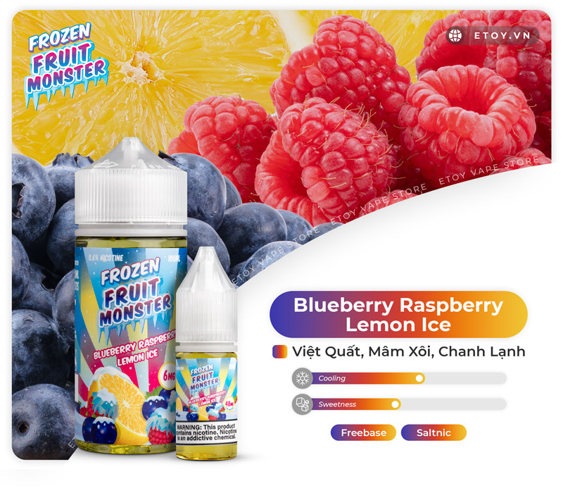 Frozen Fruit Monster Salt Blueberry Raspberry Lemon Ice 10ml - Tinh Dầu Vape Pod Chính Hãng
