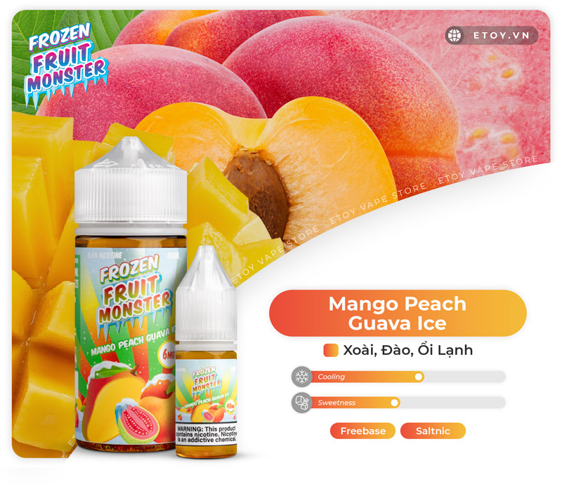 Frozen Fruit Monster Salt Mango Peach Guava Ice 10ml - Tinh Dầu Vape Pod Chính Hãng
