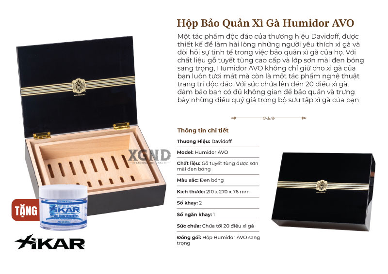 Hộp Bảo Quản Cigar Humidor AVO - Hộp Sơn Mài Chính Hãng