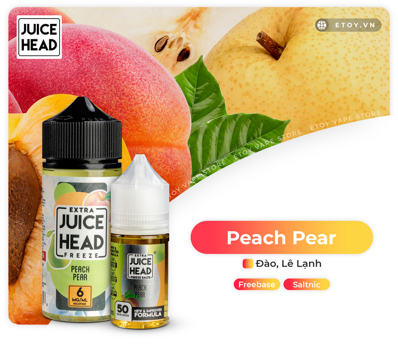 Juice Head Extra Freeze Peach Pear 100ml - Tinh Dầu Vape Freebase Chính Hãng