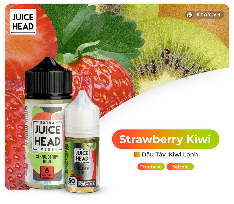 Juice Head Extra Freeze Strawberry Kiwi 100ml - Tinh Dầu Vape Freebase Chính Hãng