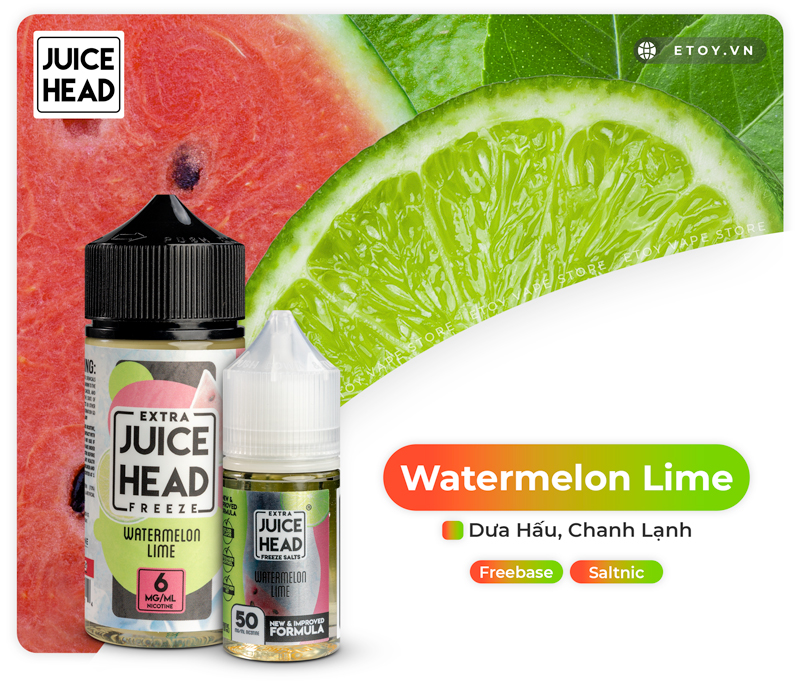 Juice Head Extra Freeze Watermelon Lime 100ml - Tinh Dầu Vape Freebase Chính Hãng