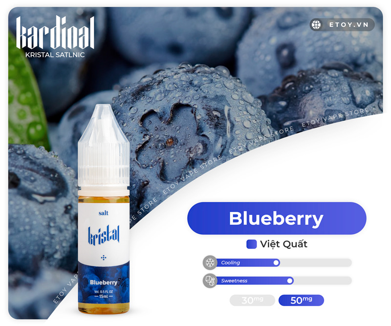 Kardinal Kristal Salt Blueberry 15ml - Tinh Dầu Vape Malay