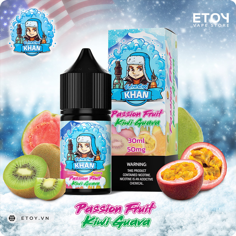 Khan Extra Cool Salt Passion Fruit Kiwi Guava 30ml - Tinh Dầu Vape Mỹ