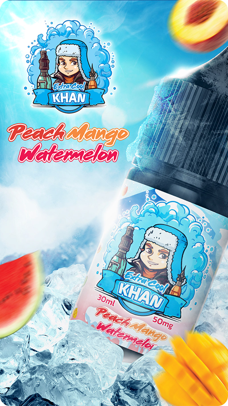 Khan Extra Cool Salt Peach Mango Watermelon 30ml - Tinh Dầu Vape Mỹ