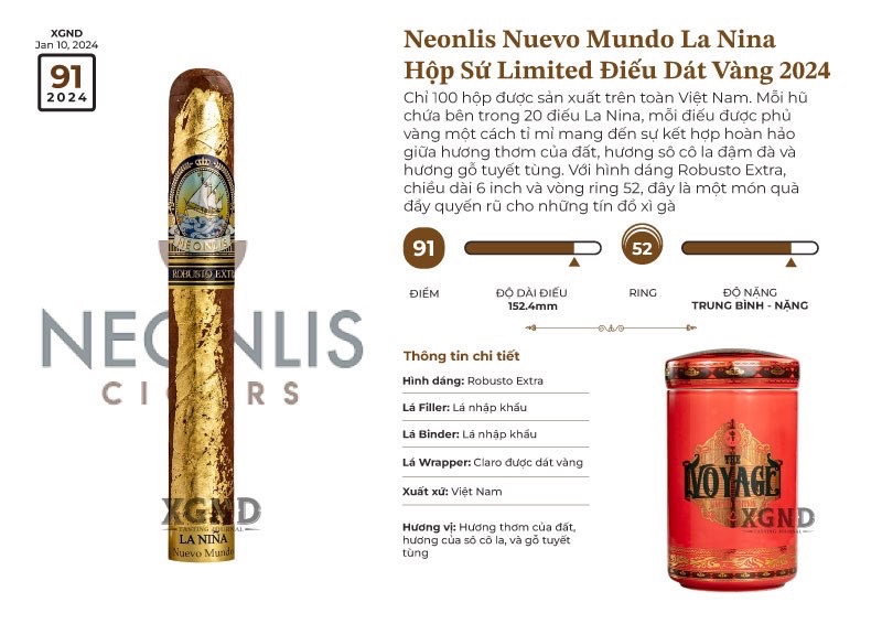 Xì Gà Neonlis Nuevo Mundo La Nina Hũ Sứ Limited Dát Vàng 2024 - Cigar Chính Hãng