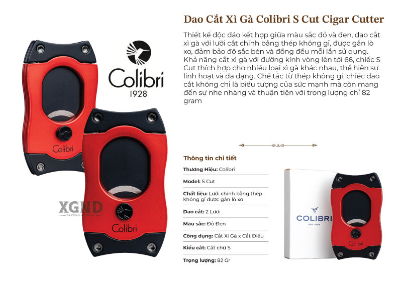 Dao Cắt Cigar Colibri S Cut Cigar Cutter Red Black - Phụ Kiện Xì Gà Chính Hãng