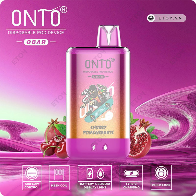 Onto Obar Cherry Pomegranate - Vape Pod Dùng 1 Lần 12000 Hơi