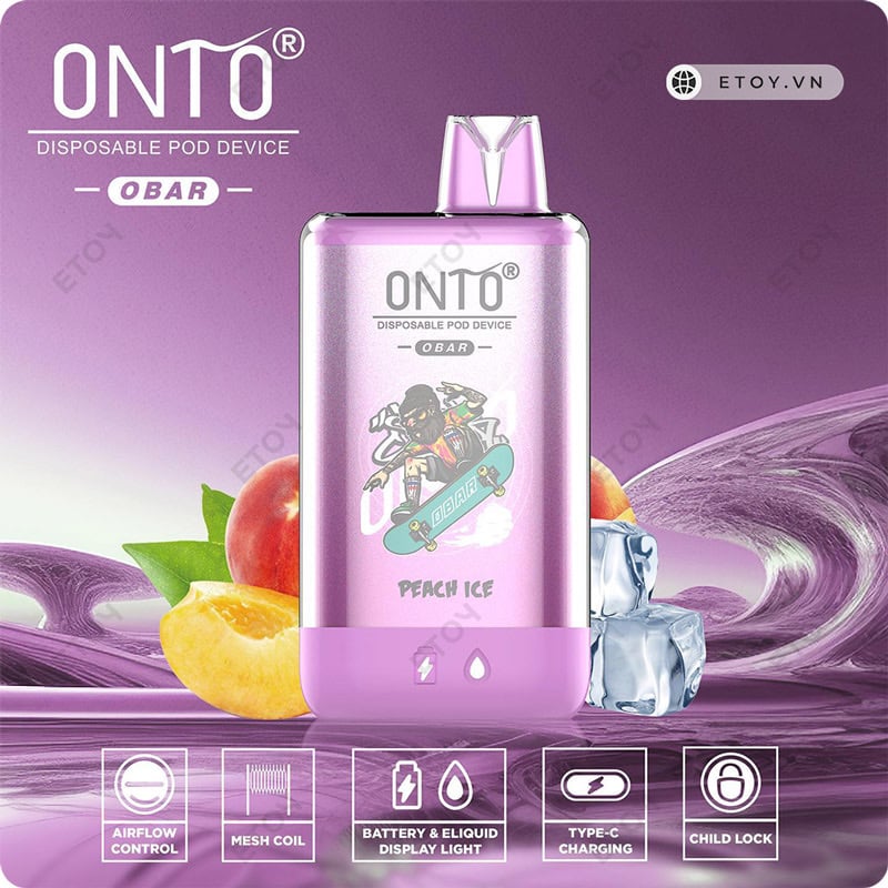 Onto Obar Peach Ice - Vape Pod Dùng 1 Lần 12000 Hơi