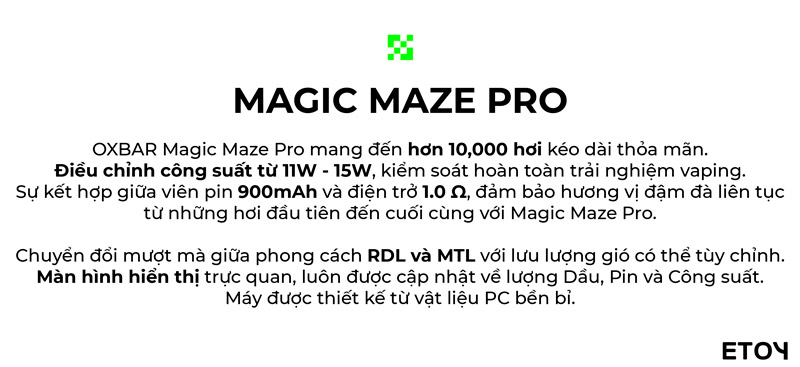 Vape Pod Dùng 1 Lần Oxbar Magic Maze Pro 10000 Hơi