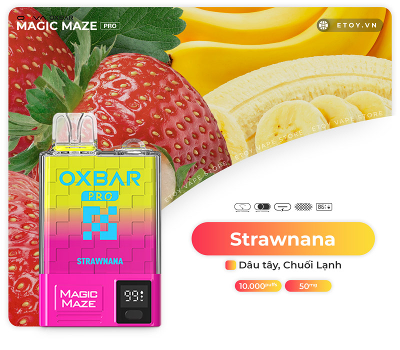 Oxva Oxbar Magic Maze Pro Strawnana - Vape Pod Dùng 1 Lần 10000 Hơi