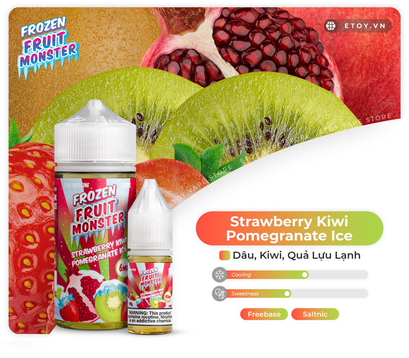 Frozen Fruit Monster Strawberry Kiwi Pomegranate Ice 100ml - Tinh Dầu Vape Pod Chính Hãng