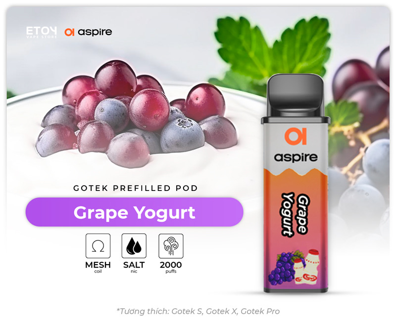 Pod Dầu Aspire Gotek Grape Yogurt Chính Hãng