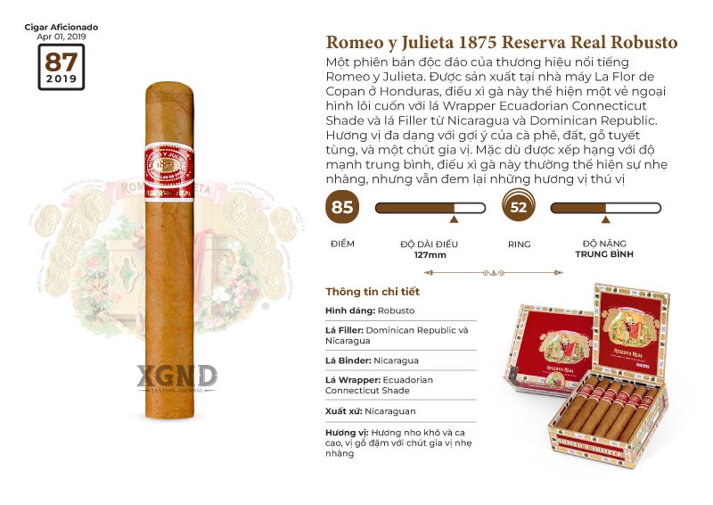 Xì Gà Romeo y Julieta 1875 Reserva Real Robusto - Cigar Chính Hãng