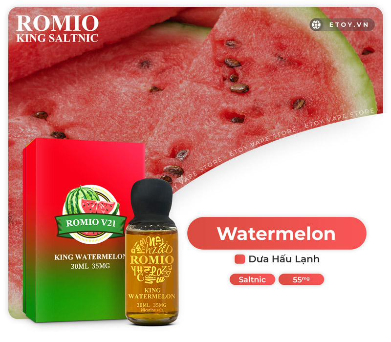 Thông số Romio Salt V21 King Watermelon 30ml - Tinh Dầu Vape Pod Chính Hãng