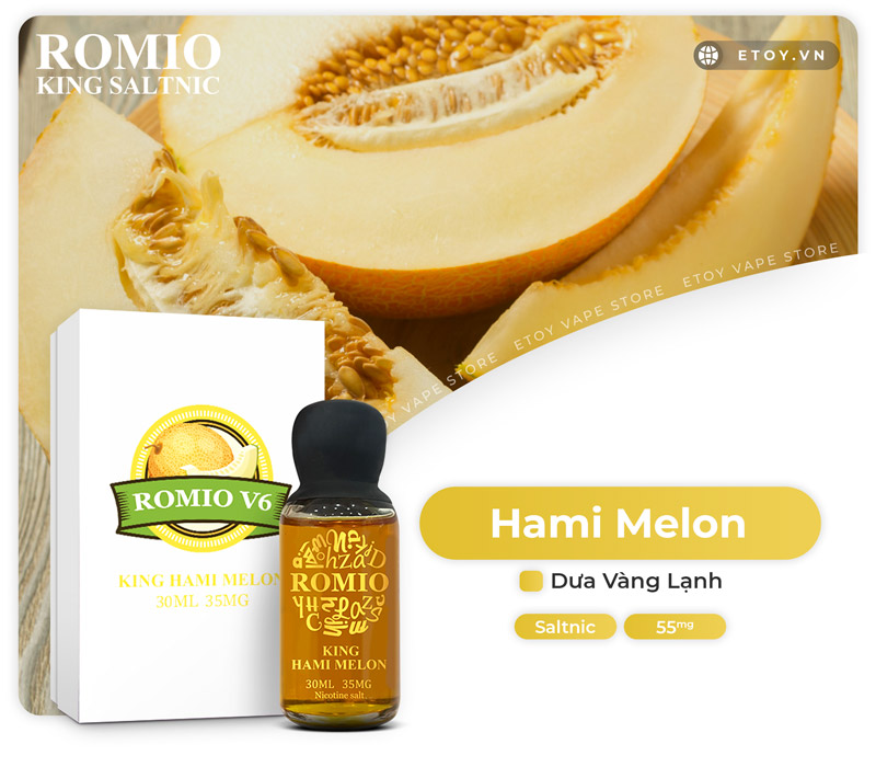 Thông số Romio Salt V6 King Hami Melon 30ml - Tinh Dầu Vape Pod Chính Hãng