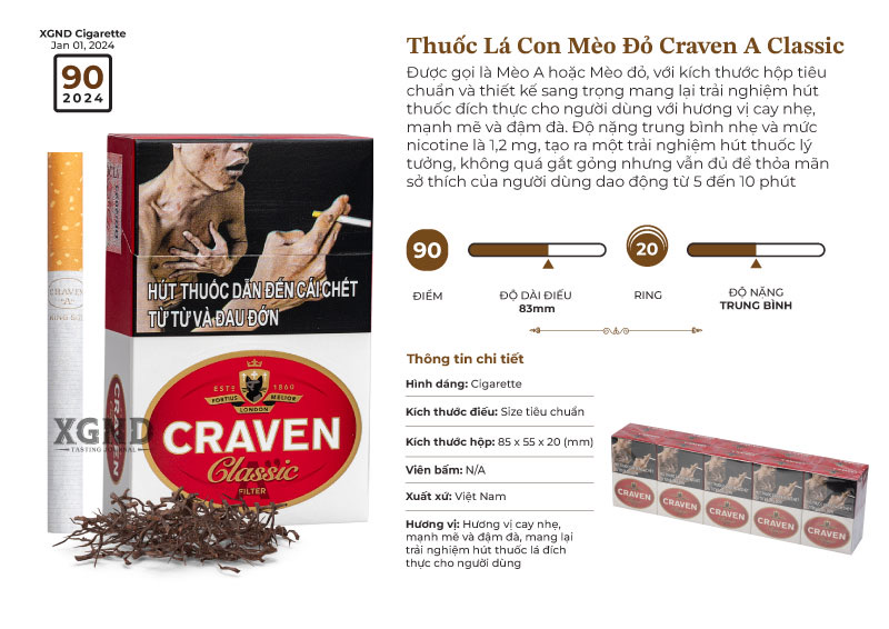 Craven A Classic King Size - Thuốc Lá Con Mèo Đỏ Chính Hãng