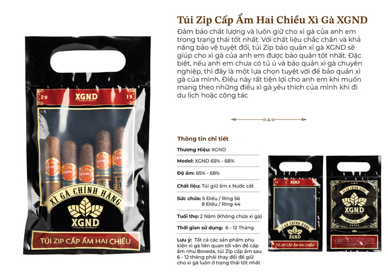 Túi Zip Cấp Ẩm Hai Chiều Cigar XGND - Phụ Kiện Bảo Quản Cigar