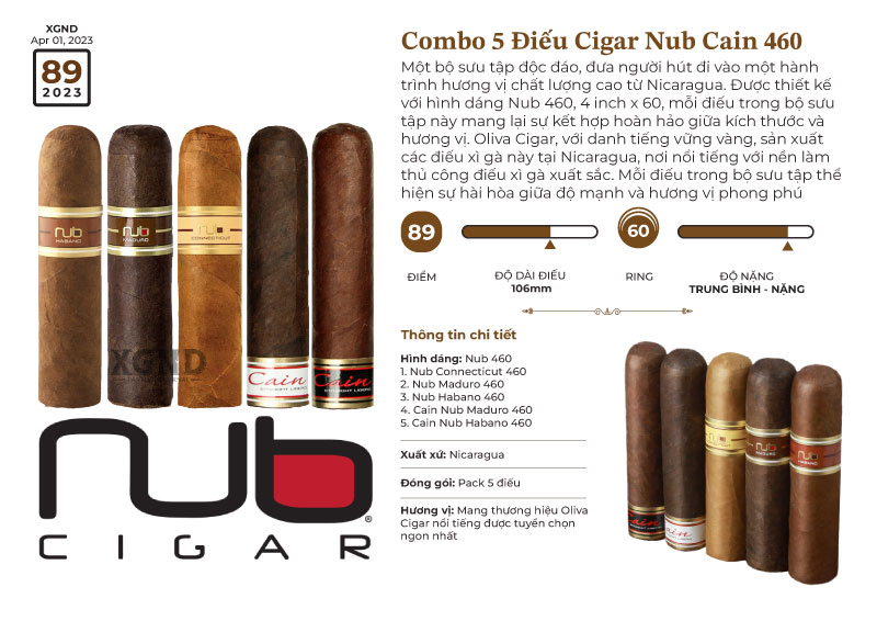 Combo 5 Điếu Xì Gà Nub Cain 460 Ngon Nhất - Lốc 5 Điếu Cigar Oliva Chính Hãng