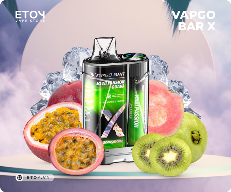 Vapgo Bar X Kiwi Passion Guava - Vape Pod 1 Lần 12000 Hơi