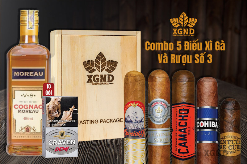 Combo 5 Điếu Cigar Và Rượu Số 3 - Cigar Và Rượu Chính Hãng