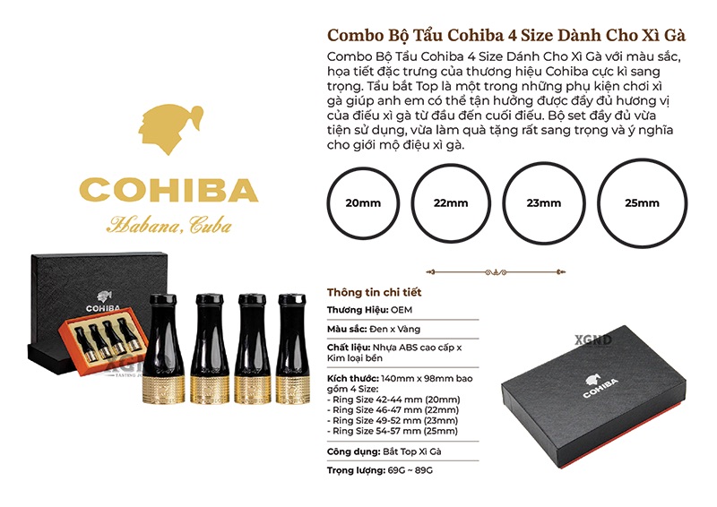 Combo Bộ Tẩu Cigar 4 Size Cohiba OEM