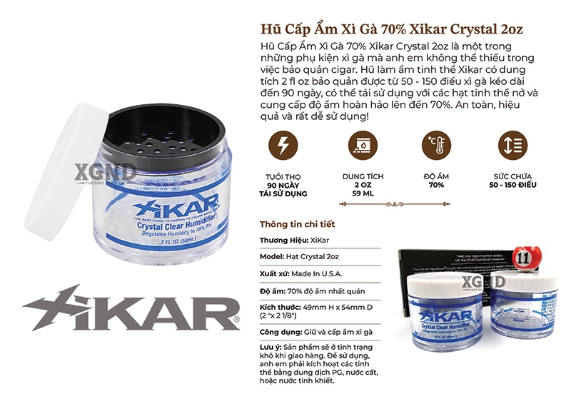 Hộp Cấp Ẩm Xì Gà Xikar Crystal 2oz Chính Hãng