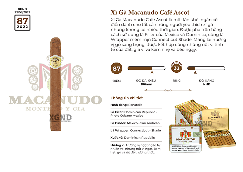 Xì Gà Macanudo Cafe Ascot - Cigar Chính Hãng