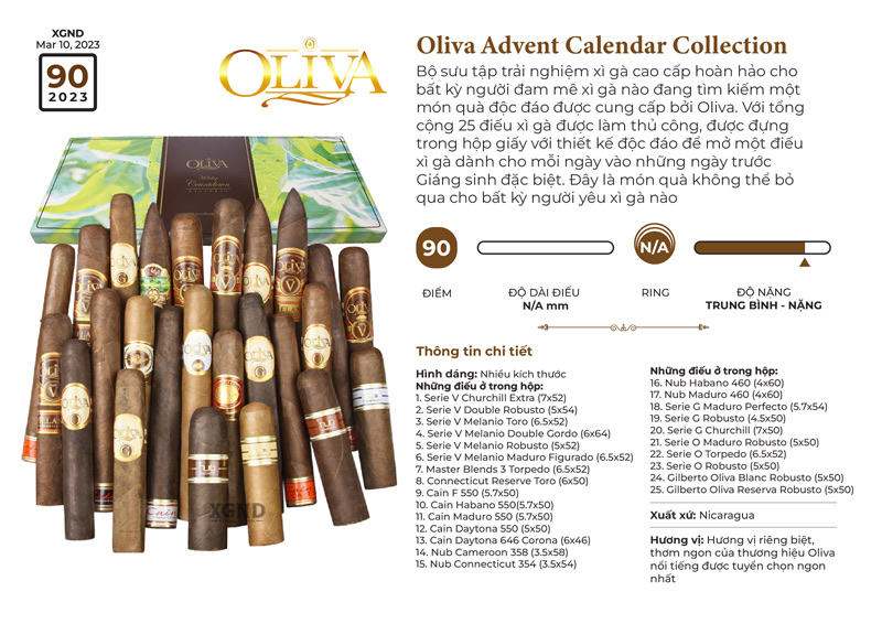 Xì Gà Oliva Advent Calendar Collection - Cigar Chính Hãng 25 Điếu