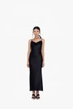 LONG SLEEVELESS DRESS IN WASHED SATIN